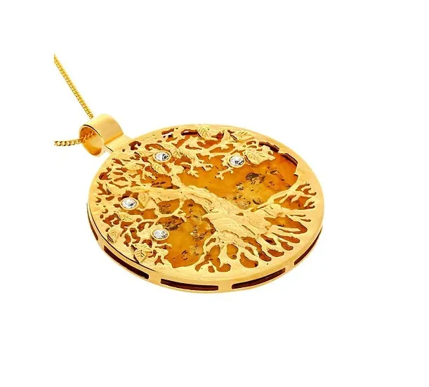 MILENA Necklace Gold and Amber TREE CZ