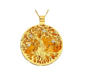 MILENA Necklace Gold and Amber TREE CZ