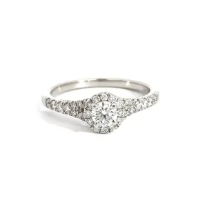 Platinum Diamond Halo Ring with Diamond Shoulders