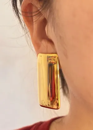 Polished Stainless Steel Rectangular Statement Stud Earrings