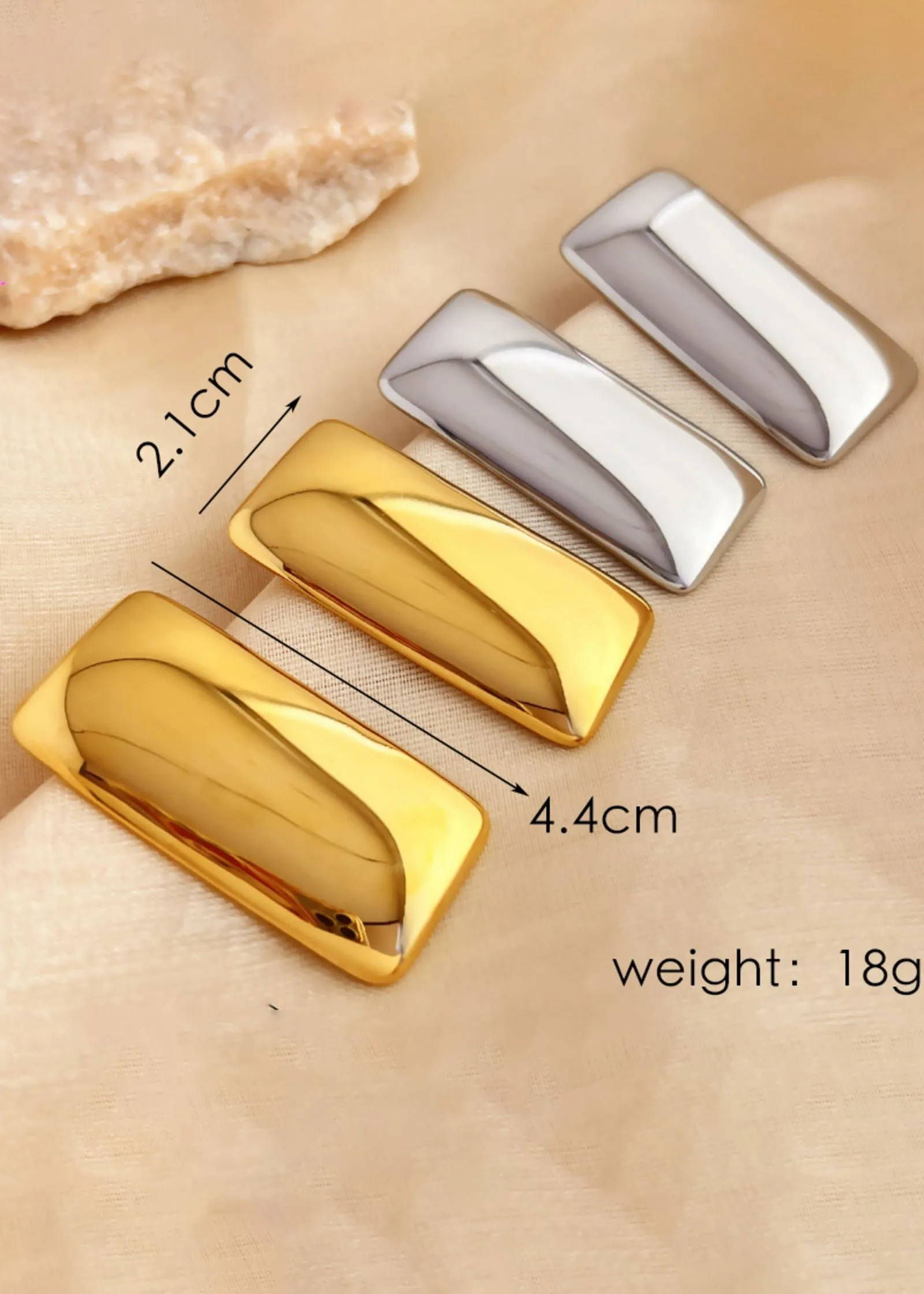 Polished Stainless Steel Rectangular Statement Stud Earrings