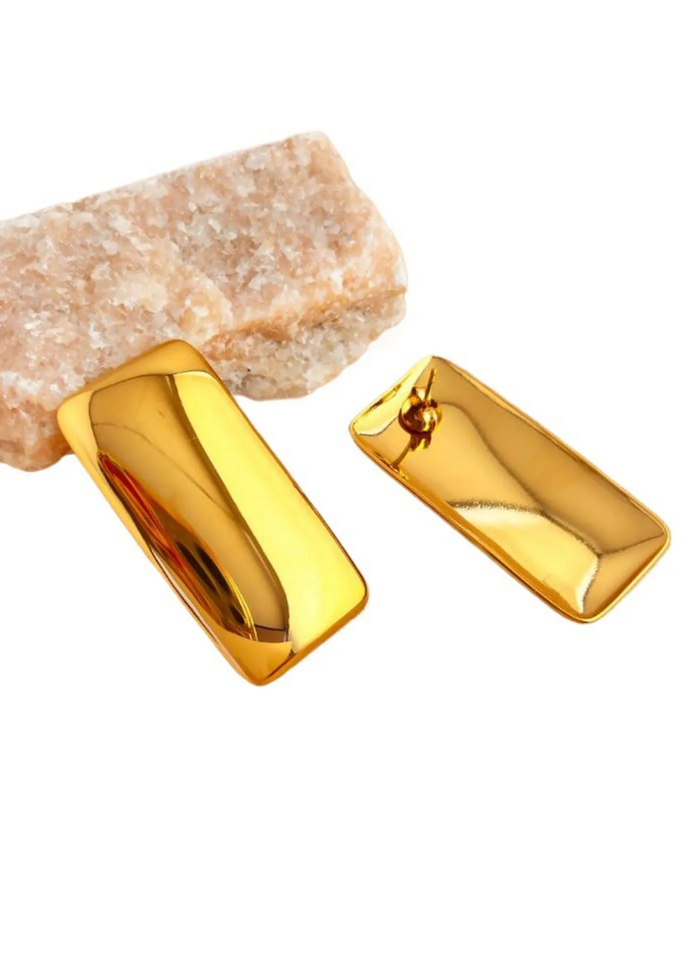 Polished Stainless Steel Rectangular Statement Stud Earrings