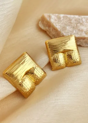 Puffy Square Ridged Stud Earrings