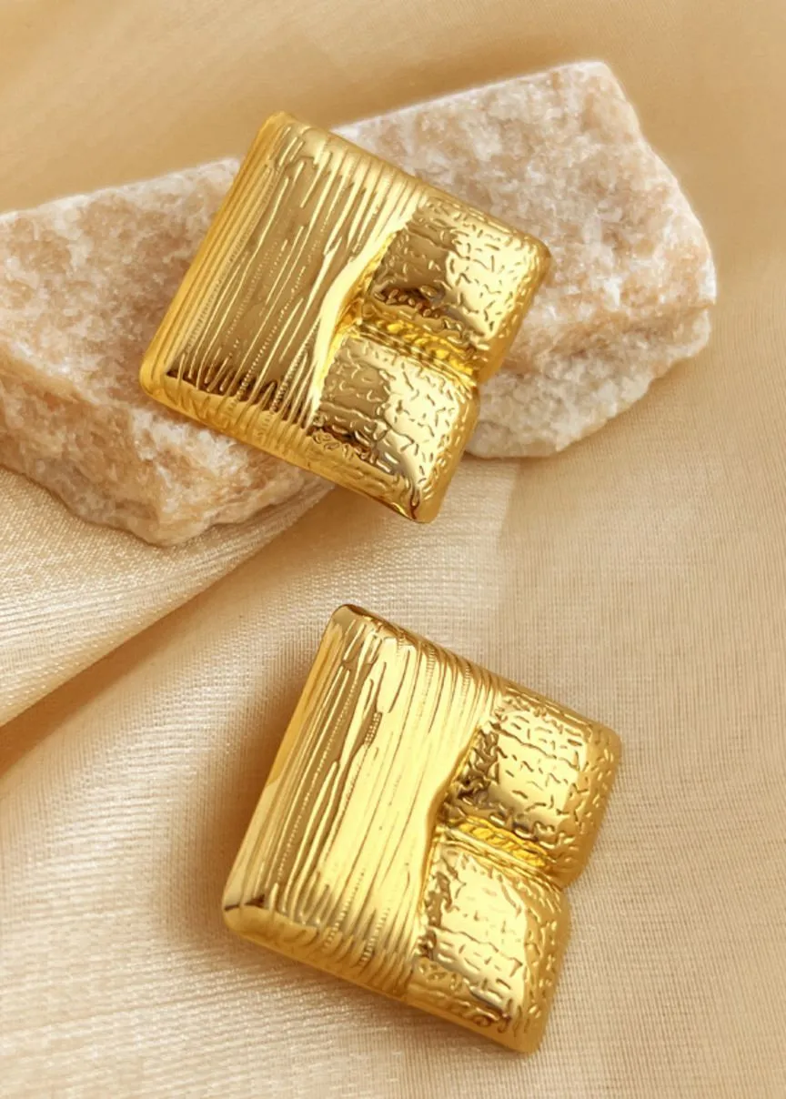 Puffy Square Ridged Stud Earrings