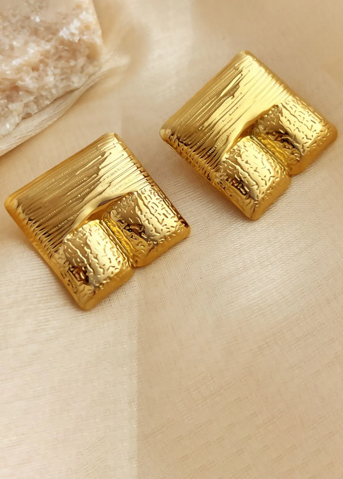 Puffy Square Ridged Stud Earrings