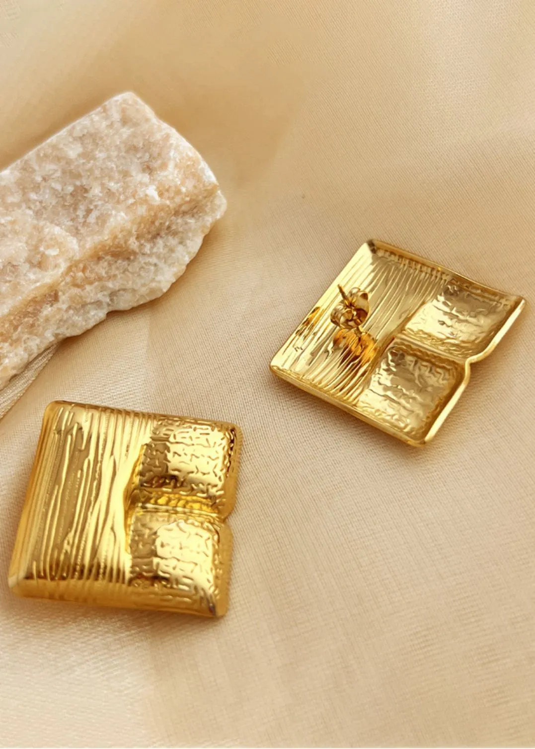Puffy Square Ridged Stud Earrings