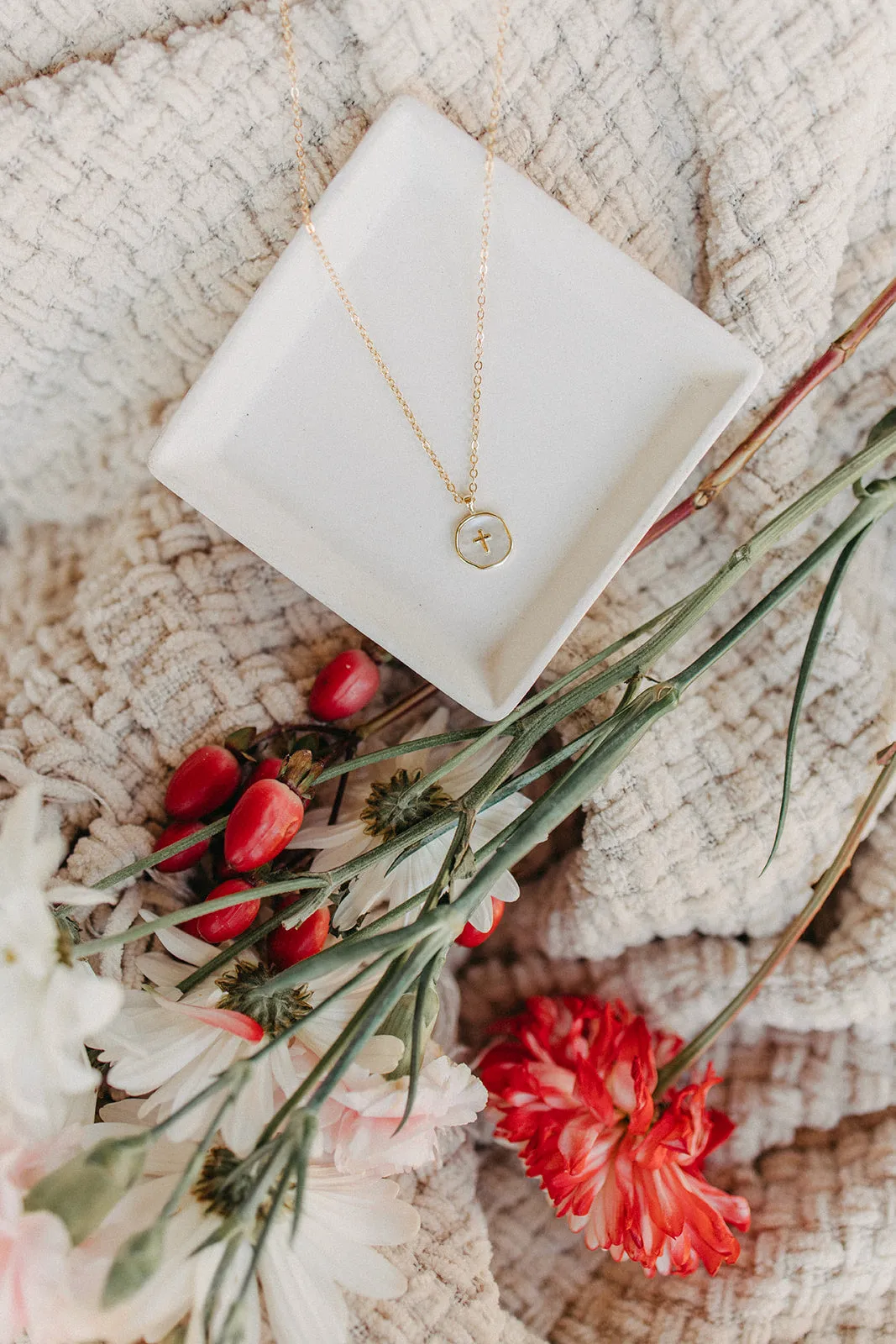 Round Pearl Cross Necklace