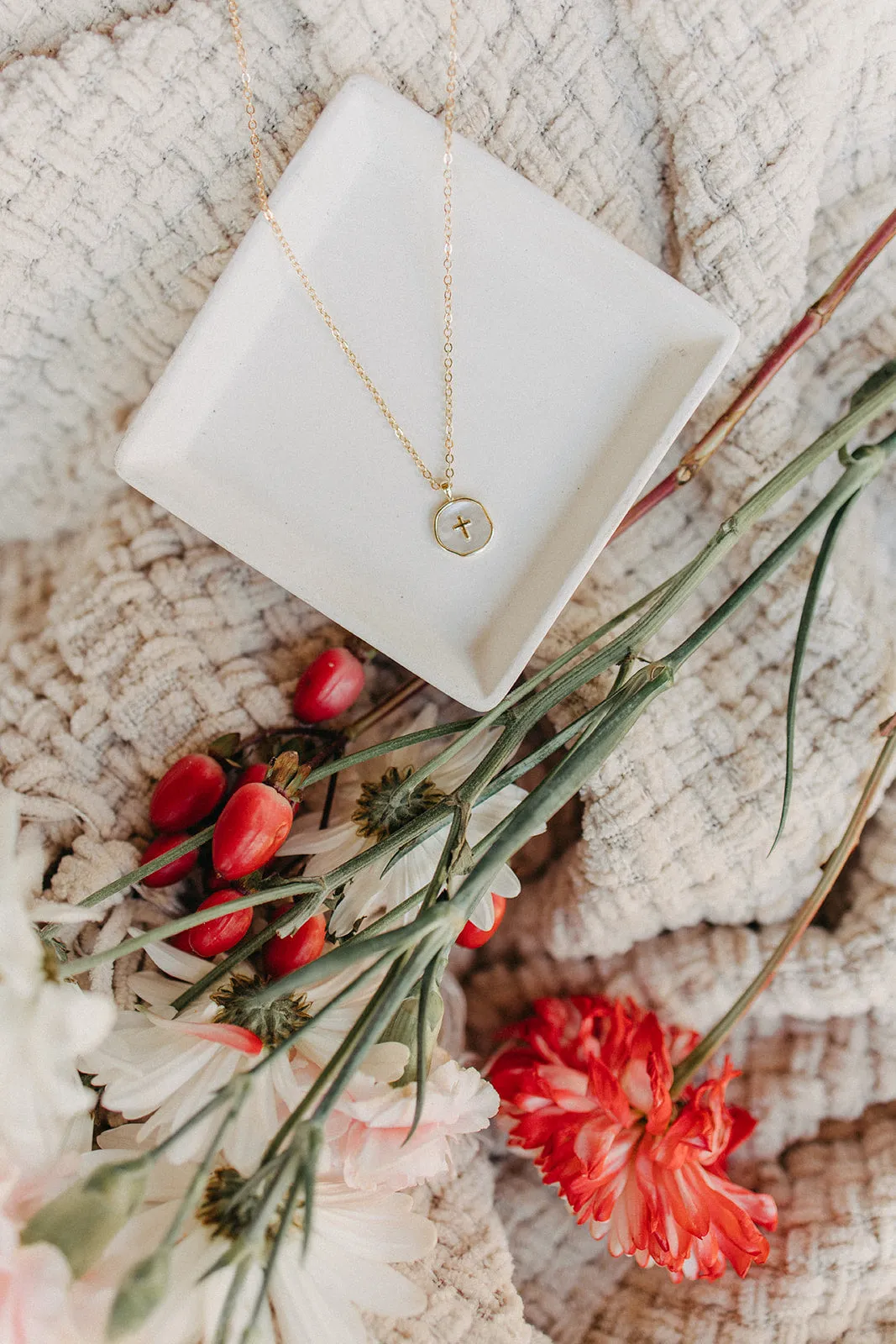 Round Pearl Cross Necklace
