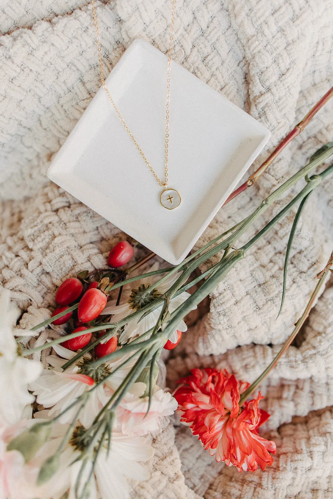 Round Pearl Cross Necklace