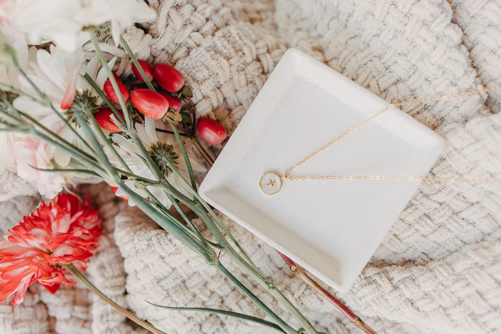 Round Pearl Cross Necklace