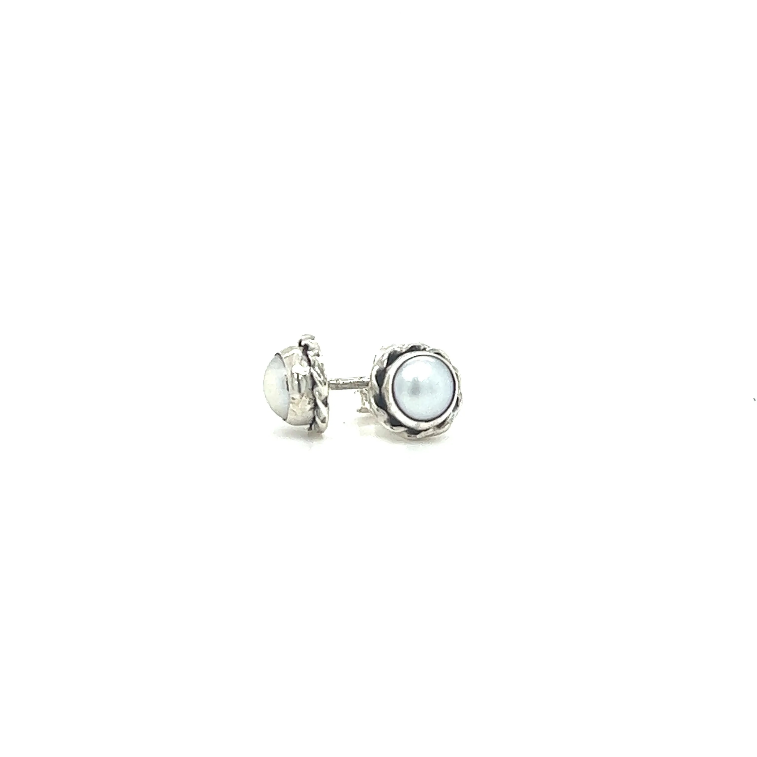Round Stone Stud Earrings with Twist Details