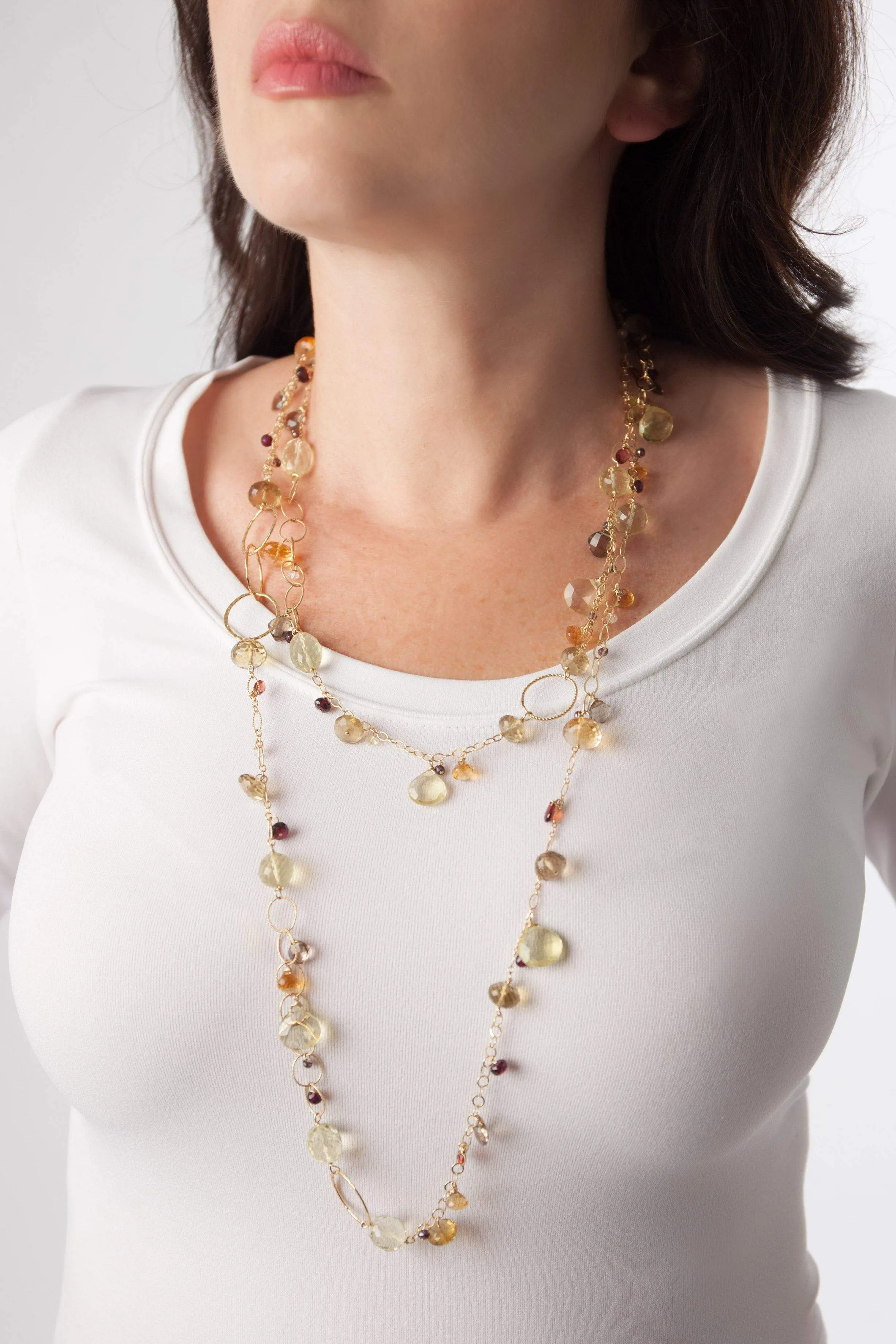 Smoky & Lemon Topaz, Citrine, Garnet Multi-Link Necklace