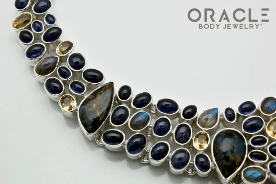 Sterling Silver Pietersite with Iolite and Citrine Necklace