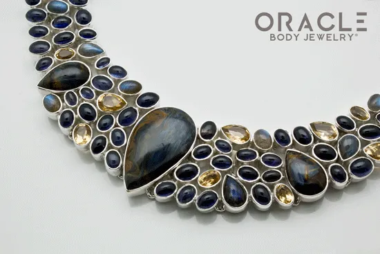 Sterling Silver Pietersite with Iolite and Citrine Necklace