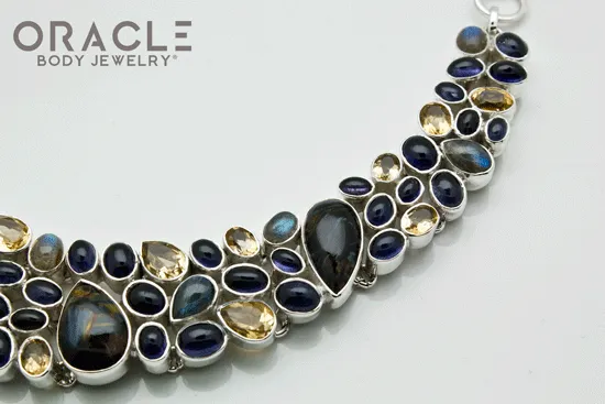 Sterling Silver Pietersite with Iolite and Citrine Necklace