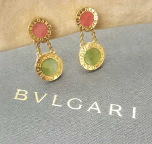 Vintage Bvlgari 18ct Yellow Gold Green Jade Red Coral Drop Dangle Clip-On Earrings